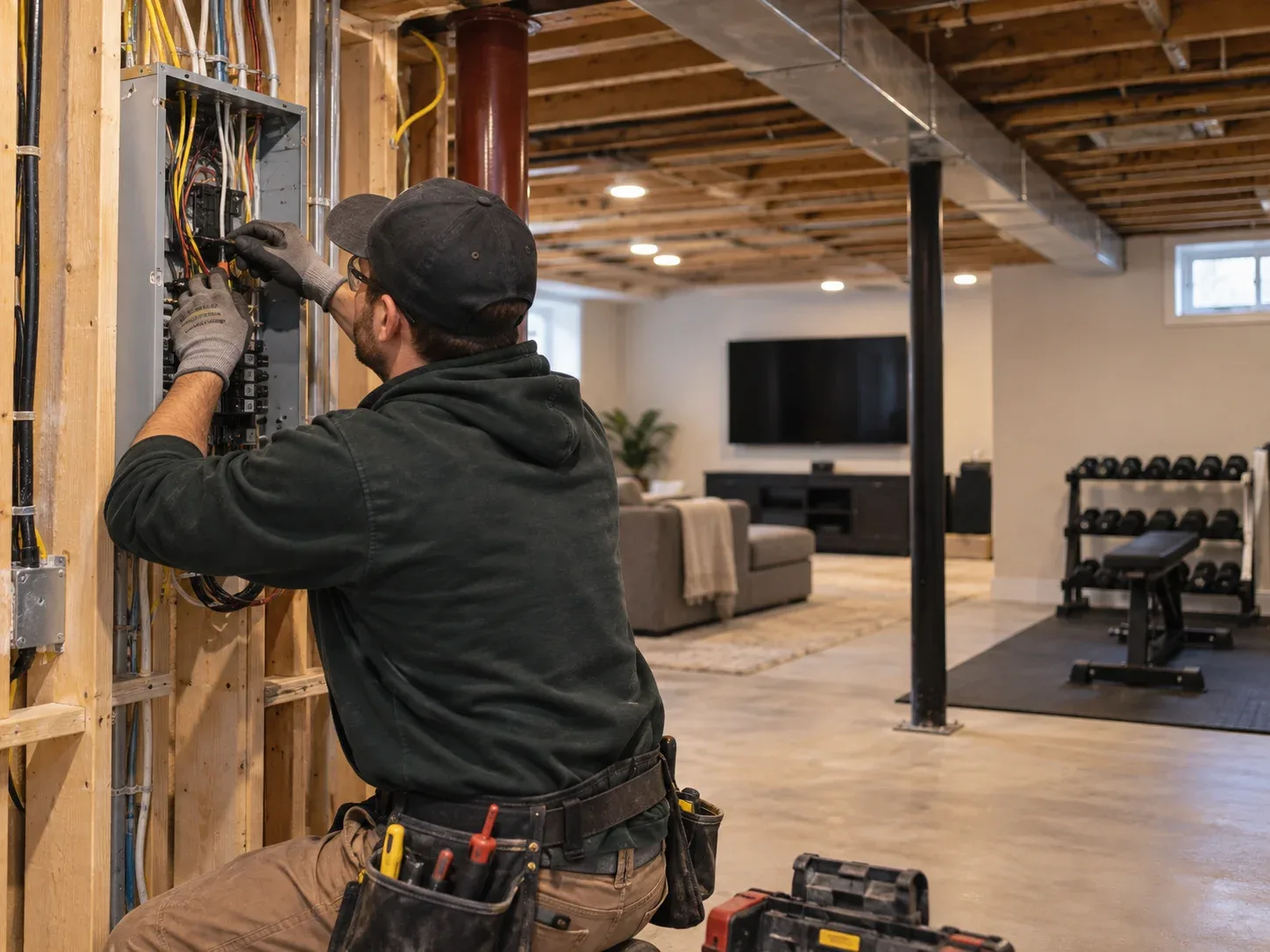 Basement electrical services in Stoney Creek home
