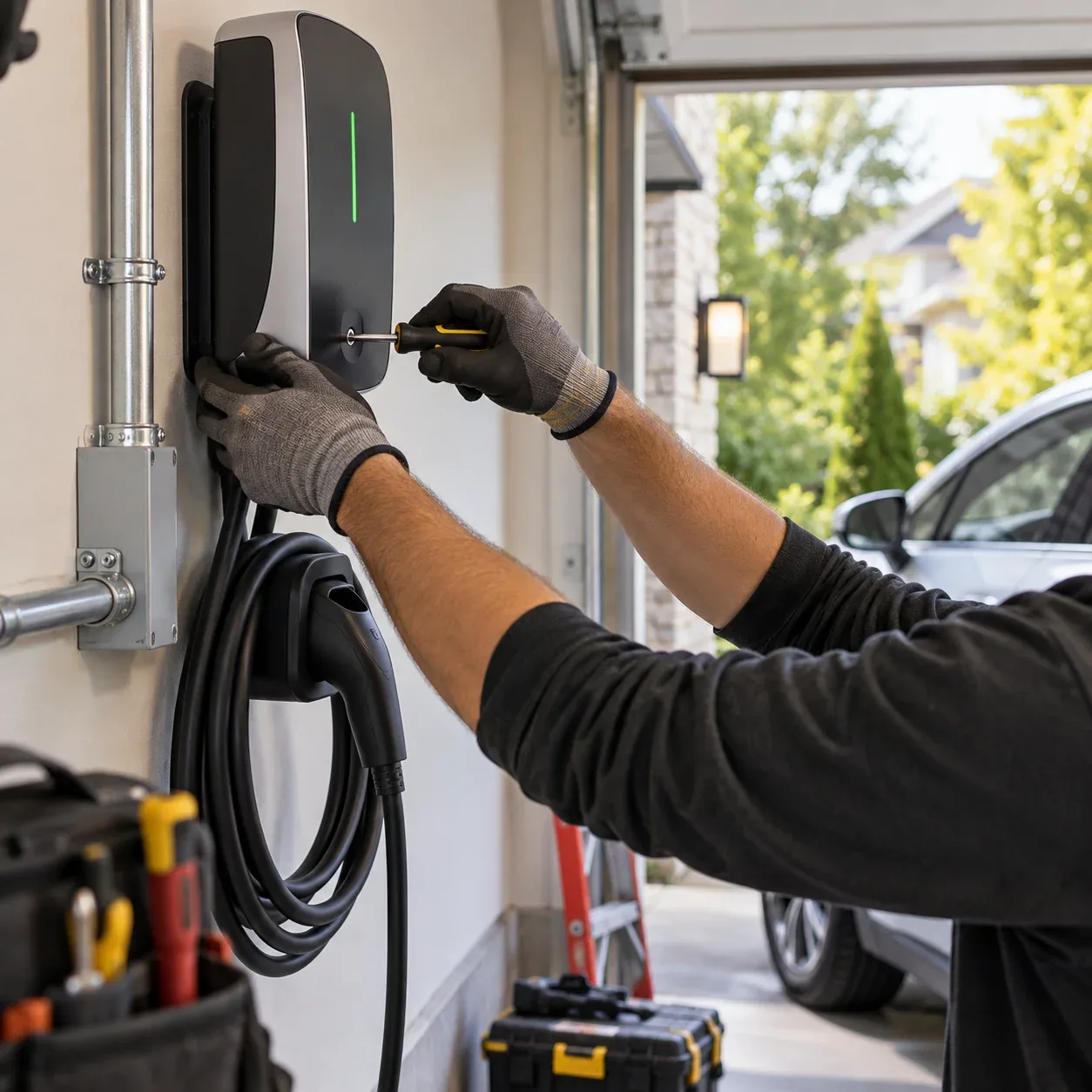 EV charger installation in Stoney Creek garage